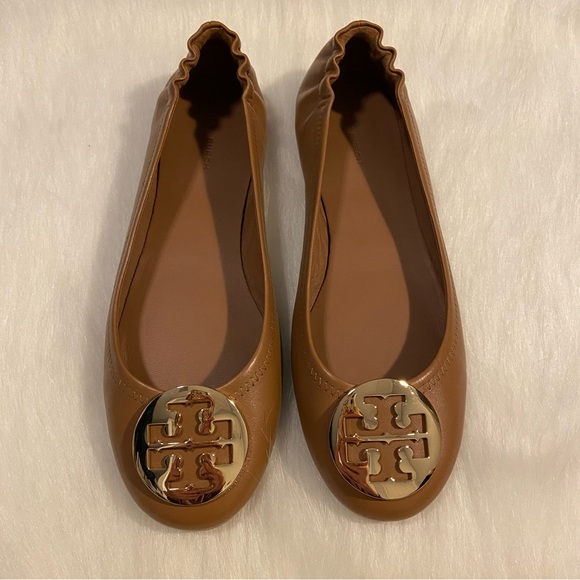 Tory Burch Minnie Travel Ballet Flats in Royal Tan/Gold - Picture 4 of 10